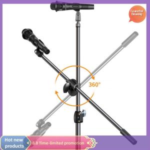Graceful Microphone Boom Tripod Stand 1.7 2.1M Mic Tripod Bracket 66CM Crossbar Arms With Clip And Phone Holder For Iphone Samsung Xiaomi