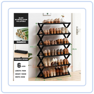 【Pure Care】 Minimalist Bamboo Shoe Rack Installation Free Collapsible Shoe Organiser Foldable
