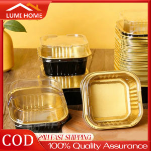 50Pcs Square Aluminum Foil Cup Dream Cake Container Lava Cake Container With Clear Lid