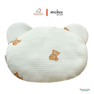 Gối nằm tai gấu cho bé Mochee gấu teddy 26x33cm gối lụa cotton cho trẻ 0M+ - Monnie Kids