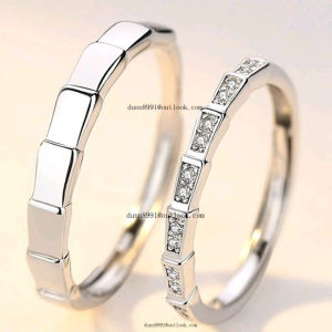 N04{มีใบเซอร์ GRA รับรอง}แหวนคู่เพชรโมอีส 0.05 กะรัต เรียบหรู ปรับไซส์แหวนได้ ของขวัญวันเกิดครบรอบ