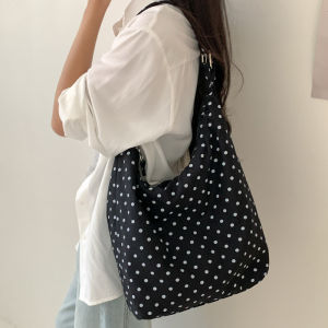 Fashion Polka Dot Tote Bag New Casual Commuting Cotton Fabric Women Shoulder Bag Versatile Large Capacity Dot Design Bucket Bag2026
