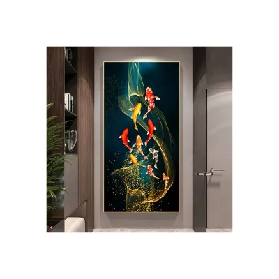 【The-Best】 Chinese Style Koi Fish Canvas Painting Home Wall Decoration Lucky Carp Gift (No Frame)