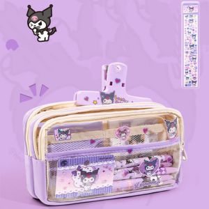 SDFBN Transparent Anime Cinnamoroll Pencil Case Big Capacity PVC Kuromi Melody Pen Bag Cute Kuromi Stationery Organizer