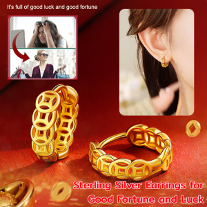 💰Attract Wealth💰Sterling Silver Earrings for Good Fortune and Luck Unique Copper Coin Earrings For Women New French Clip-on Earrings 招财转运钱多多纯银耳扣