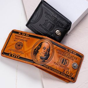 G5Q1 US Dollar Pattern Dollar Pattern Wallet Large Capacity PU Leather Mens Wallet Portable Buckle Money Pocket Purse Men