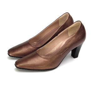 Pierre Cardin รองเท้าผู้หญิง รองเท้าส้นสูง รองเท้าส้นสูงทรง Pump นุ่มสบาย ผลิตจากหนังแท้ สีบรอนซ์ทอง ไซส์ 36 37 38 39 40 รุ่น 23WD314