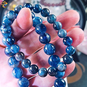 Collectors Grade Rare Natural Icy Island Blue Greenish Emerald Kyanite with Strawberry Quartz Growth Bracelet