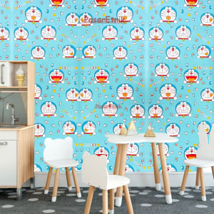 Wallpaper Stiker Dinding Kamar Anak Motif Karakter Kartun Doraemon Bahan Pvc Sudah Ada Lem Perekat Ukuran 100cm