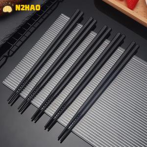 【N2HAO】 1 Pairs Alloy Chinese Chopsticks Food Japanese Sushi Sticks Reusable Non Slip Dishwasher Safe Bamboo Shape Food Grade Chopsticks