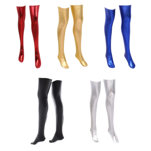 Fashionable Metallic Liquid Faux Leather Over Knee Socks Glossy Wet Look Thigh High Stockings Lingerie Hosiery for Women