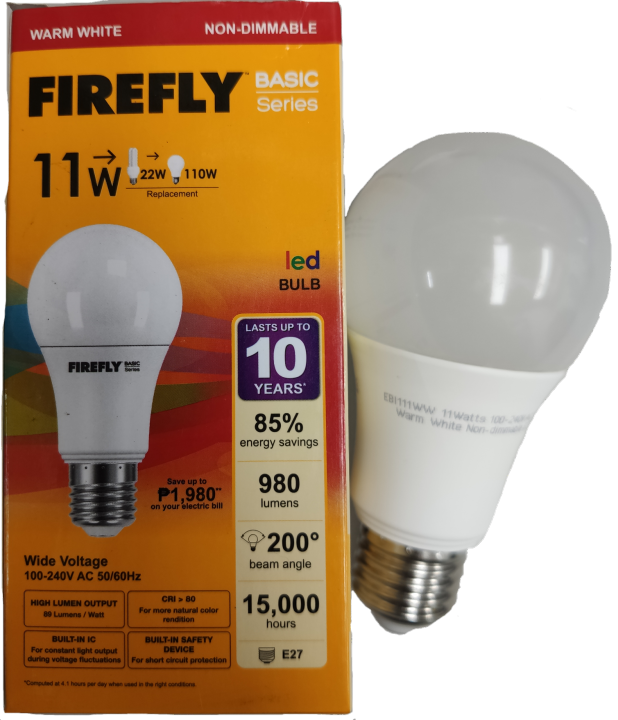 11W LED Bulb E27 220V Warm White (Firefly) | Lazada PH