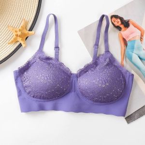 Women Lace Latex Gypsophila Gather Wireless Bra