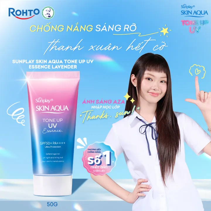 Kem chống nắng nâng tông Skin Aqua Tone up Lavender cho da tối màu & da vàng, dạng tinh chất Sunplay Skin Aqua Tone Up UV Essence Lavender SPF 50+ PA++++ 50g