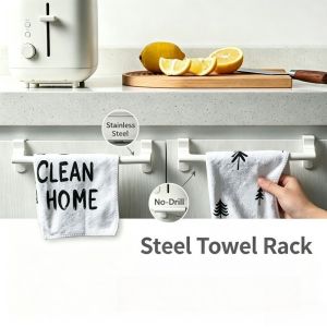 Stainless Steel Towel Rack Kitchen Cabinet Door Rag Bar Hanging Holder for Bathroom Kitchen Storage