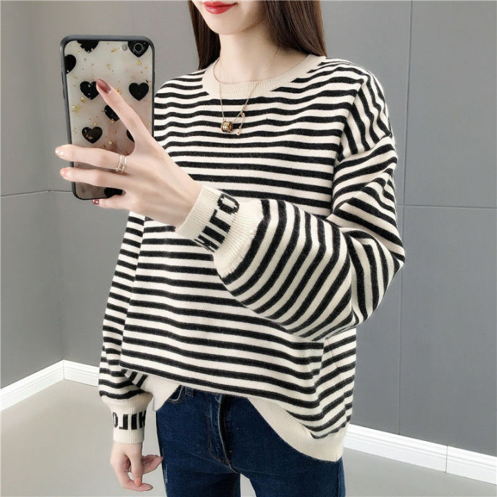 Striped Pullover Blouse Knitted Sweaters Women Sexy Korean Style ...