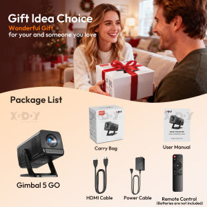 [Local Delivery] XGODY Smart Projector Gimbal 5 GO Android 14 WIFI 6 BT 5.4 300 ANSI Support 1080P 4K Built-in Speaker Android Projector With HDMI/USB