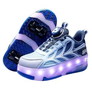 With Lights Roller Walking Shoes Boys/Girls the Skating Shoes Four Wheel Shoes USB Port Rechargeable Good-looking Automatic Double-Row Flying Shoes 2025 New Model