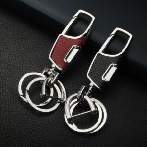 DUOJI 360 Degrees Car Keyring Rotatable Metal Key Holder Rings Buckle Best Gift Double Switch Leather Key Chain Men