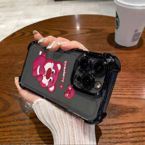 Ốp lưng Hontinga cho Oppo A57 2022 A15 A15s A31 2020 A38 A18 A3s A54 A55 A74 5G 4G Ốp lưng dễ thương màu gấu dâu sang trọng mạ crôm nhựa TPU mềm Vỏ điện thoại cao su chống sốc chống húc cho nữ