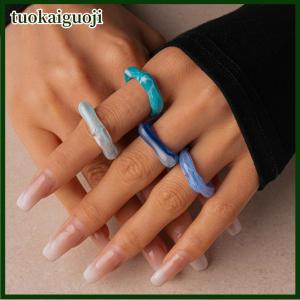 tuokaiguoji 5 6Pcs Colorful Acrylic Resin Ring Set Geometric Round Stacked Ring Simplicity Individuality Bohemian Finger Rings Jewelry Gifts