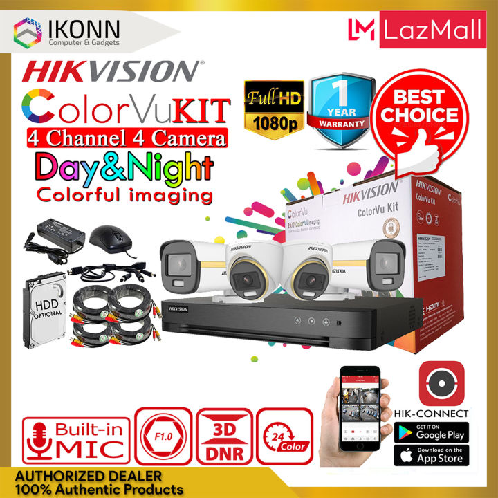 Hikvision Colorvu - Built in Mic Surveillance kit 4 Channel 4 Camera ...