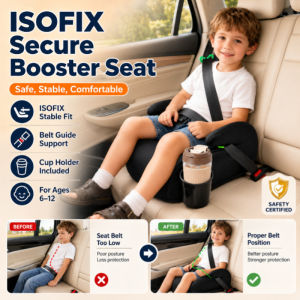 ISOFIX Child Car Booster Seat 6-12 Years High Back Washable Cover Removable Car Safety Seat Adjustable Headrest Booster Car Seat