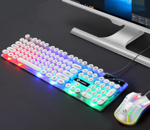 Bộ Bàn Phím Giả Cơ Gaming GTX300 kèm chuột có dây chế độ LED màu cho game thủ văn phòng dùng cho PC Laptop
