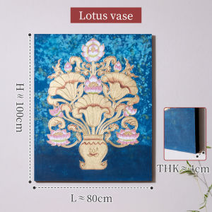 ทางเข้าห้องโถงภาพวาดตกแต่งแบบดั้งเดิมมือวาดบัวทองฟอยล์ผนังโรงแรมผนังทางเดินโซฟาพื้นหลังผนังแขวนภาพวาด