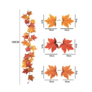 LUXERY Realistic Appearance Artificial Maple Leaf Garland Bright Foliage Hanging Fall Leaf Garland Autumn Style Decorative Maple Leaf Vine Halloween Party