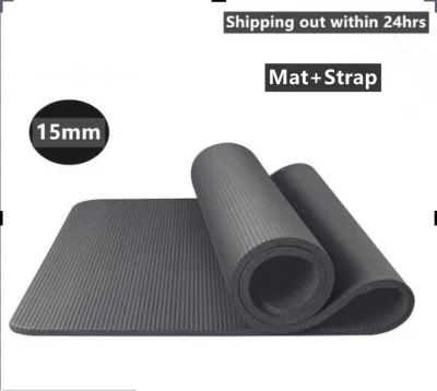 (For sale)*SG seller* Thick Yoga mat 15mm(183x61x1.5cm)come with Strap anti slip 1.5cm yoga mat outdoor indoor yoga mat Sports High Quality Mats Thickening Non-slip Fitness Pilates Mat Beginners Smart Mat Sport Mat