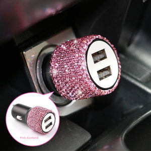 FLOVEME New Bling USB Car Charger 5V 2.1A Dual Port Fast Adapter Pink Car Decor Car Styling Diamond Car Accessories Interior Car Charger