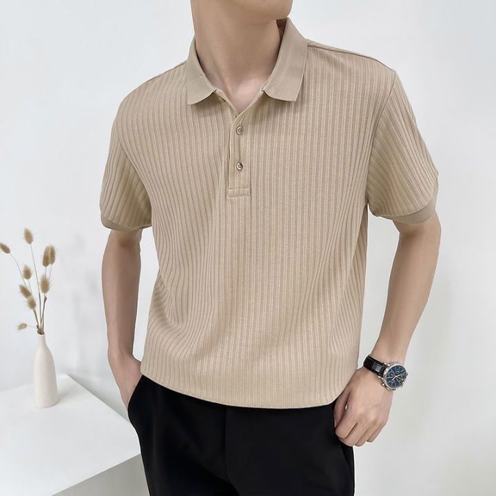 Babyuki Korean Striped Texture Short Sleeve Polo Shirt For Men | Lazada PH