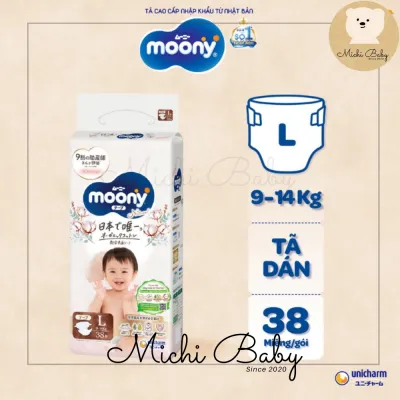 1 THÙNG 4 BỊCH Tã Bỉm MOONY NATURAL Trắng Dán/Quần NB62/S58/M46/L38/L36/XL32 - Michi Baby MC555