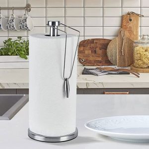 GIGBM Multifunction Stainless Steel Silver Kitchen Gadget Preservative Film Stand with Clip Vertical Non-Slip Tissue Holder Tissue Storage Rack Napkins Rack Roll Paper Rack