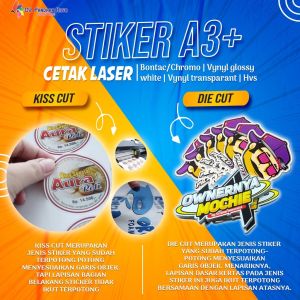 Cetak + Cutting Sticker Vinyl White / Transparan / Mate A3+ Custom TANPA PO