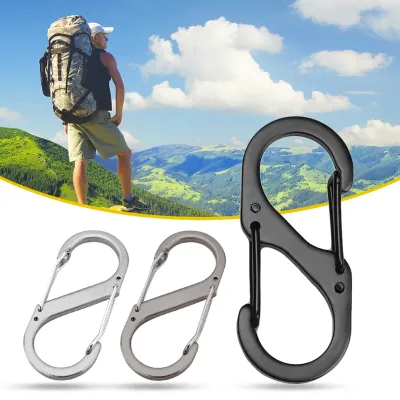 Teabelle 10pcs S Type Stainless Steel Carabiner With Lock Mini Keychain Hook Anti-Theft Outdoor Camping Backpack Buckle Key-Lock Tool