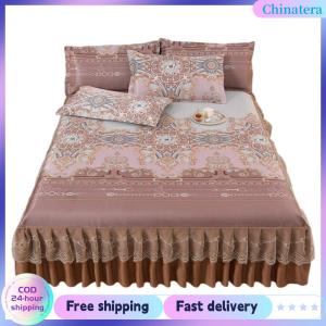 [Chinatera Flagship Store] 3pcs Summer Mattress Protector with Ruffle Bed Valance Lace Bedspread Elegant Home Decoration