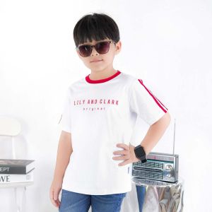 Lily And Clark Kaos Anak Laki-Laki Warna Putih List Merah KLC91