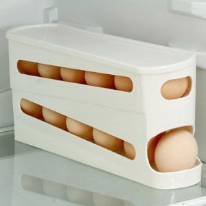 SH Large Capacity Double Layer Egg Storage Box Space Saving Stackable Auto Rolling Egg Dispenser Practical Plastic Sliding Egg Container for Kitchen
