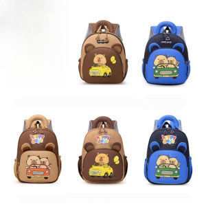 Kids Kindergarten Backpack Large Capacity Lightweight Capybara Preschool School Bag Multi-pocket Nylon Cartoon Kindergarten Backpack