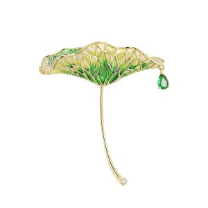 LIUJIR Enamel Plated Brooch Base Gold Toned Copper Base Flower Brooch Delicate Design Pin Backing Zircon Brooch Women