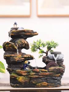 【48 Hourly Delivery 】 High Mountain and Flowing Water Decoration Rockery Landscape Fountain Living Room Waterwheel Fengshui Wheel Indoor Good Fortune Ball Circulating Waterscape
