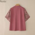 ZANZEA Korean Style Women Stylish Stand Collar Short Sleeve Blouses Floral Print Patchwork Daily Top #1201. 