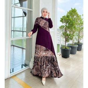 PLUM DRESS GAMIS TWILL RAYON CANDI MEKAR GAMIS BATIK CAP SHALDA PEKALONGAN
