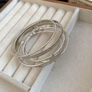ONERVGY 6Pcs/7Pcs Metal Star Pentagram Wide Open Bangle Set Gold Silver Europe American Style Cuff Bangles Kit Unique Jewelry Accessories Exaggerated Bracelet Women Gift
