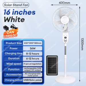 【Free shipping】solar electric fan with panel Solar fan solar stand fan Aluminum 12 16 Inch standard rechargeable portable solar fan with LED lighting LS