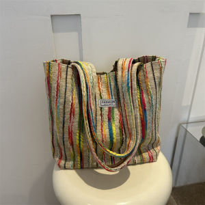 ZEFAN 【COD】กระเป๋าถือผ้าแคนวาสทรงโตเตอร์ความจุขนาดใหญ่แบบลำลองสำหรับผู้หญิง กระเป๋าสะพายไหล่แบบลำลอง ทรงเรขาคณิต สไตล์เกาหลี