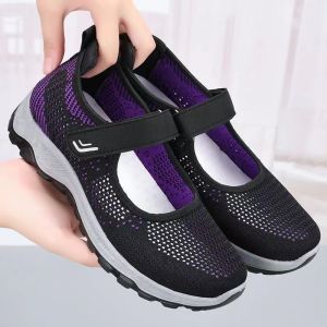 New Women Summer Slip On Jogging Sneakers Mesh Breathable Comfortable Flat Non-Slip Casual Black Rubber Shoes For Women