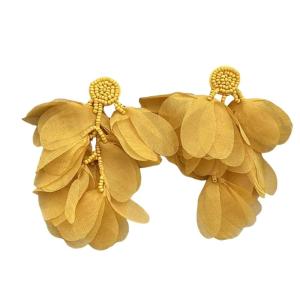 Statement Beaded Chiffon Flower Dangle Earrings Retro Fashion Accessories Wedding Jewelry Trendy Womens Accessory